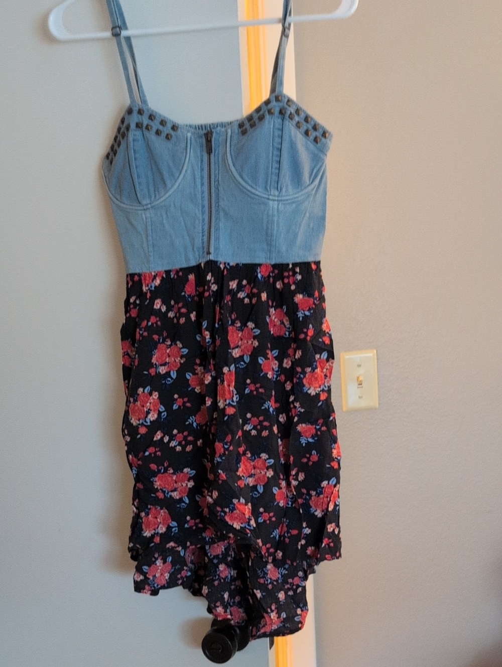 Forever 21 Denim Bust Floral Sundress - Black, Red & Blue